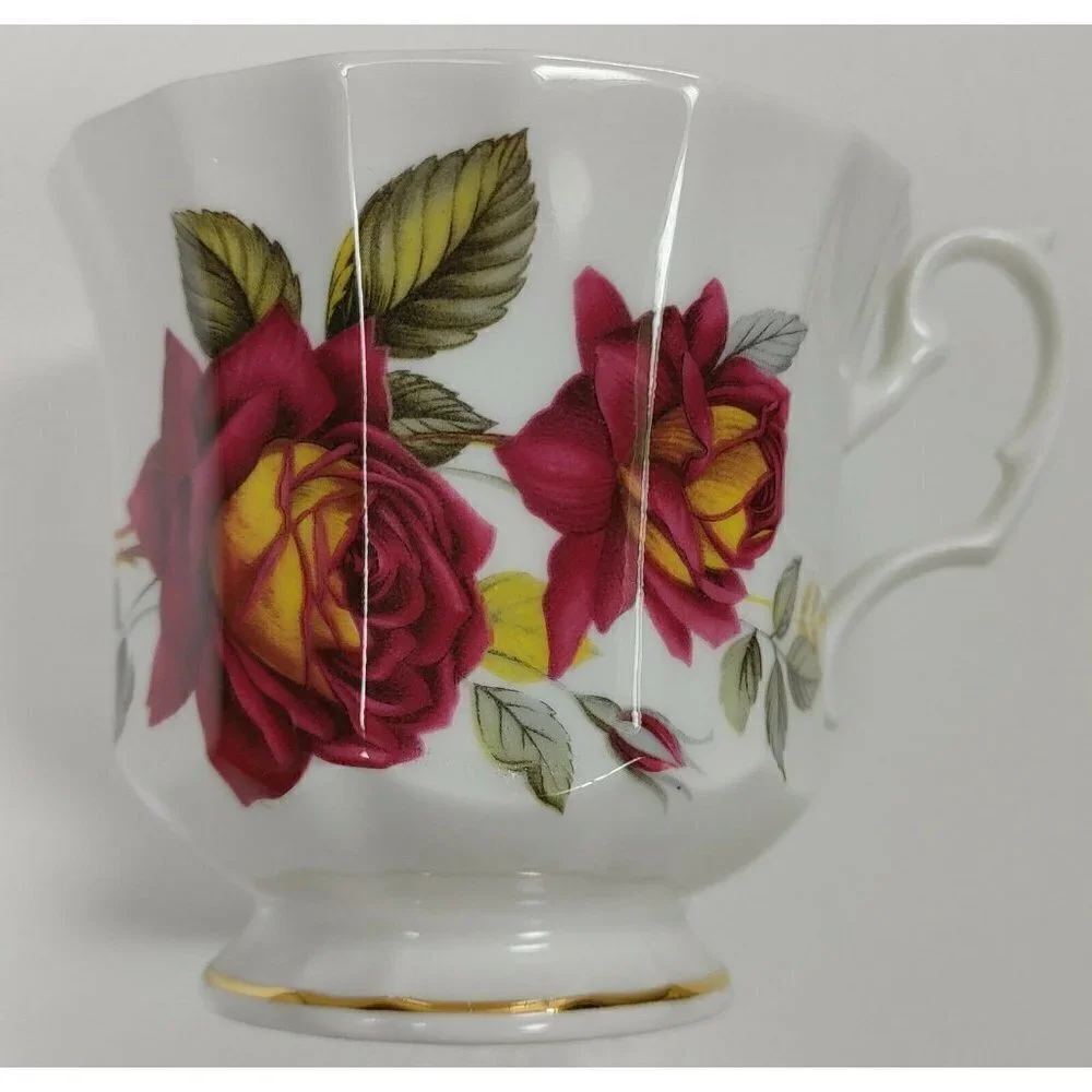 Clare Bone China White Floral Victorian Gold Rim Tea Cup And Saucer Set